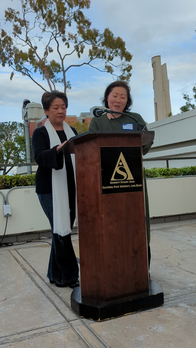 Dr. Linda Maram & Dr. Barbara Kim announcing the upcoming Alan Nishio Scholarship                 