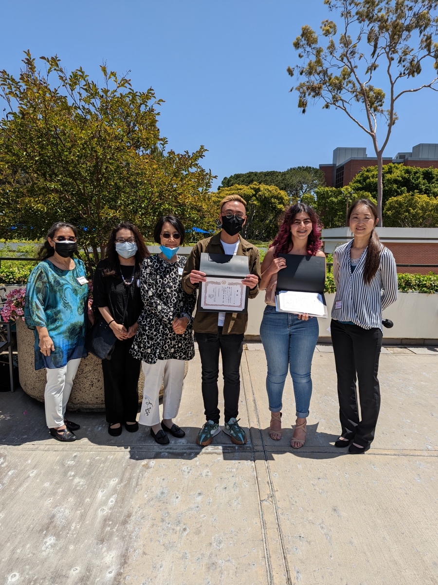 Japanese Faculty with Franklin Cole Scholarship Runner-ups, Christopher Sheu & Vivian Takla       