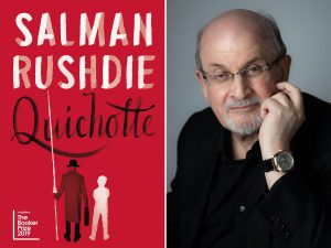 Salman Rushdie with his book, Quichotte