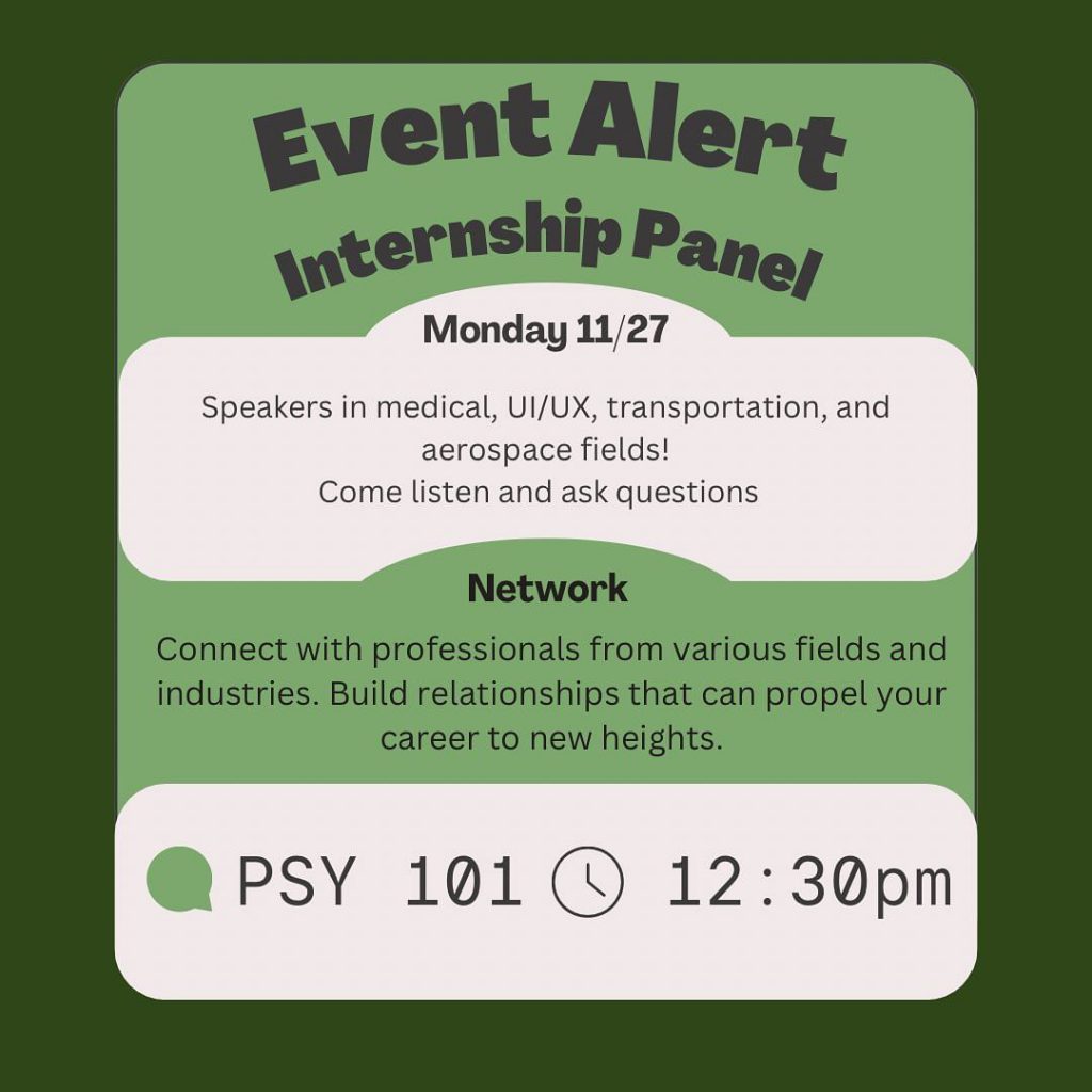 Internship panel 11/27/23 in PSY 101 at 12:30