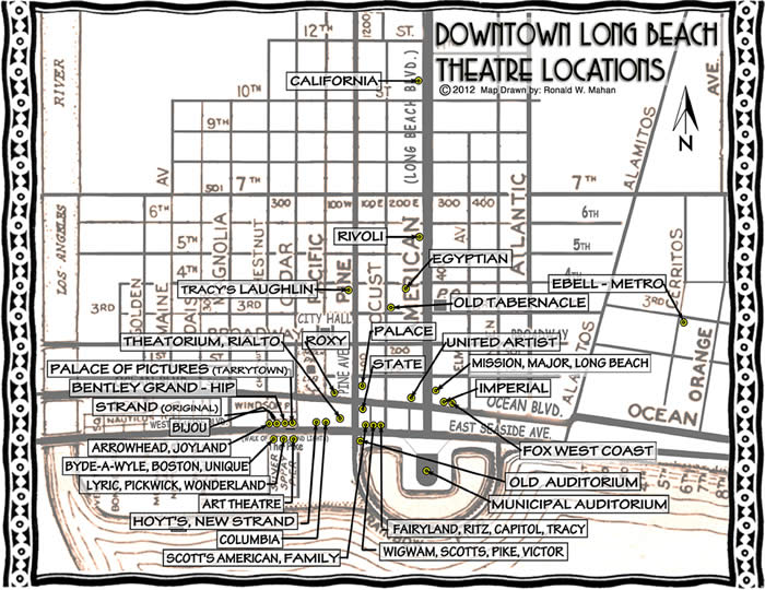 Map of theatre sites in Long Beach