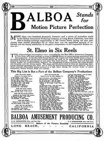 St. Elmo Advert without pictures and partial list of Balboa productions