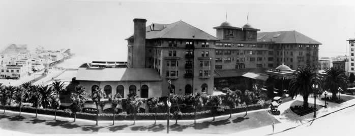 Partial view of the Pike amusement park (left) with the Virginia Hotel (right)