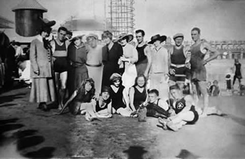 Unidentified Balboa folk at the beach, near the Pine Avenue Pier and the Pike.