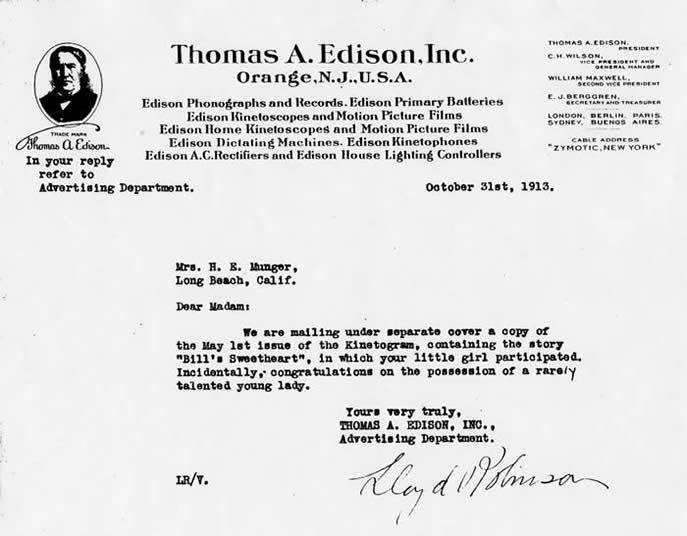 Letter from Edison thanking Josephine's mom
