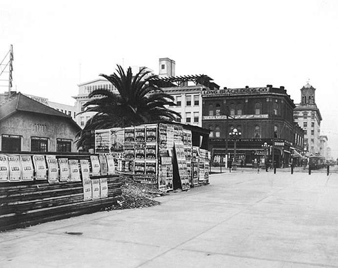 1920 photo of poster ads for LB theatres