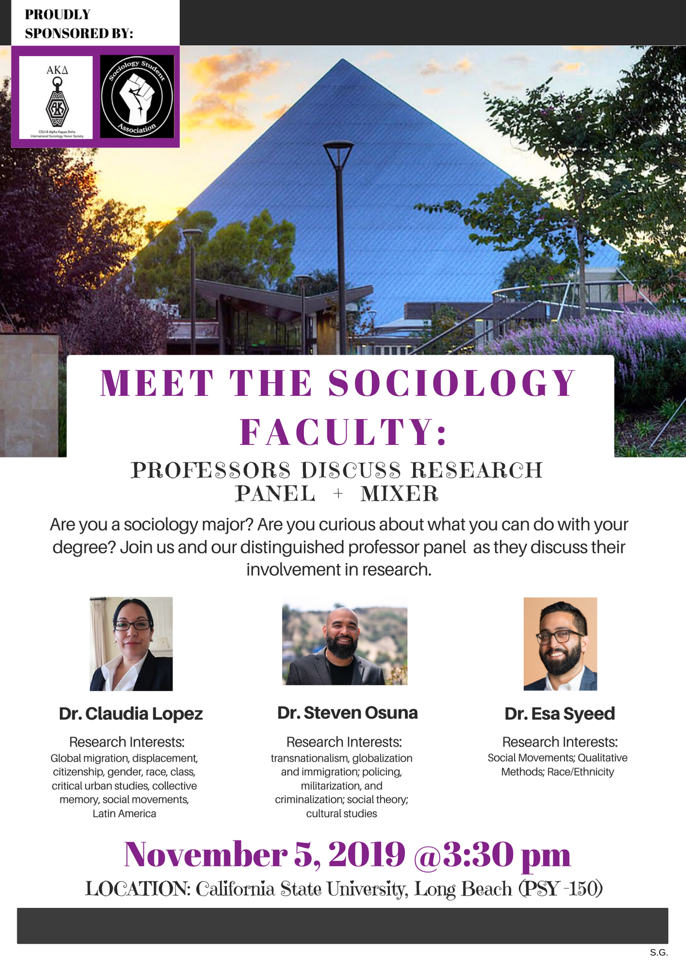 Meet the Sociology Faculty: Mixer and Panel 3:30pm, PSY-150