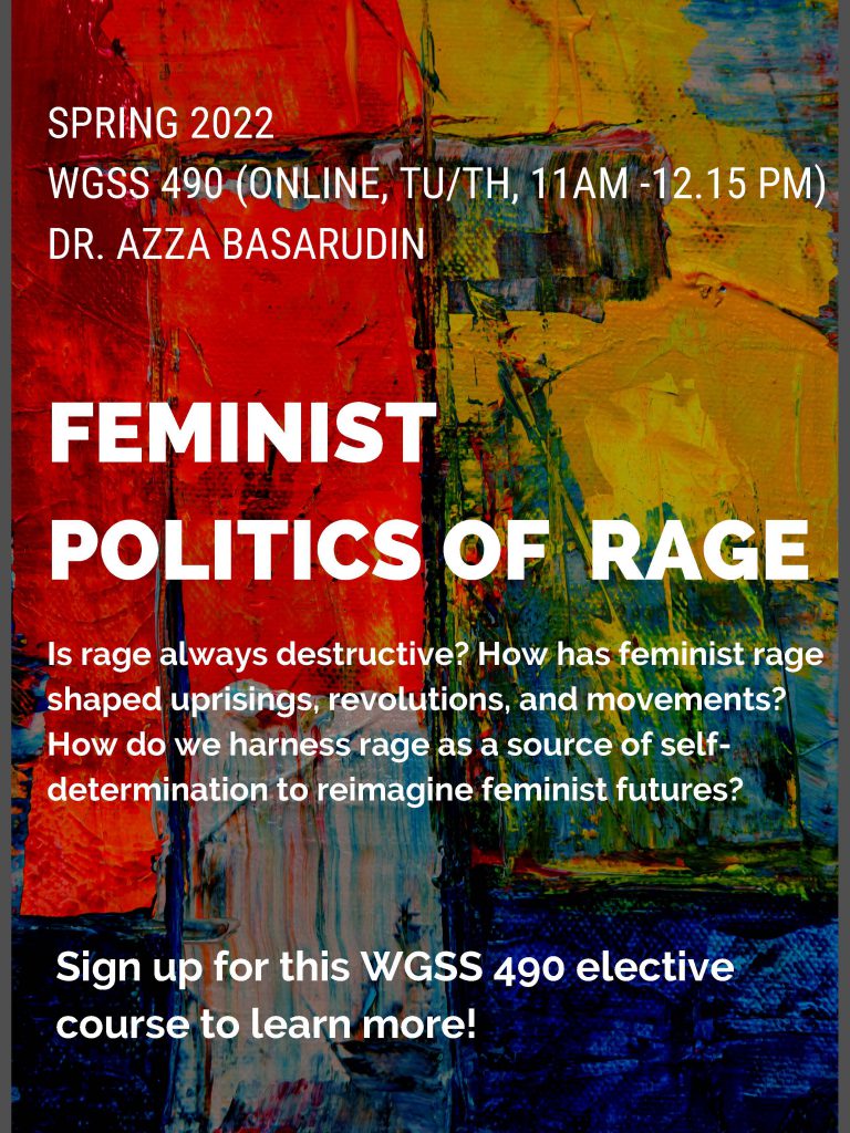 WGSS 490 Flyer Feminist Politics of Rage 