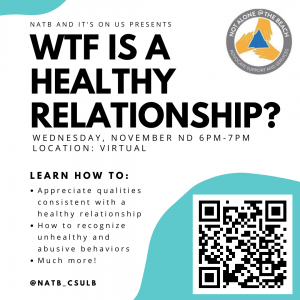 The WTF Is A Healthy Relationship Training aims to educate students on the qualities and behaviors that are consistent within healthy relationships, as well as how to recognize unhealthy behaviors before they escalate into abuse. This training includes activities and scenarios to help students identify and discuss different behaviors within both romantic and platonic relationships.
